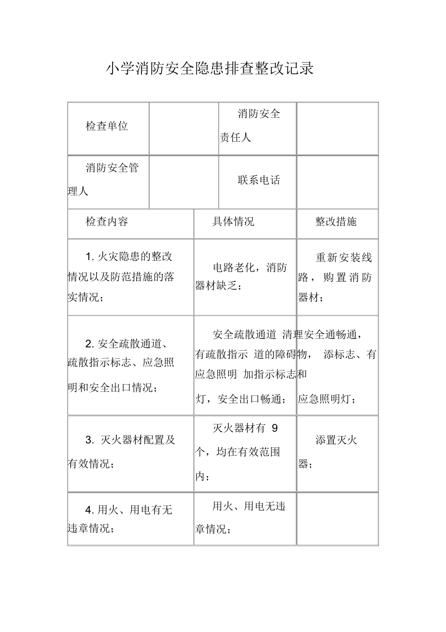 小学消防安全隐患排查整改记录_第1页