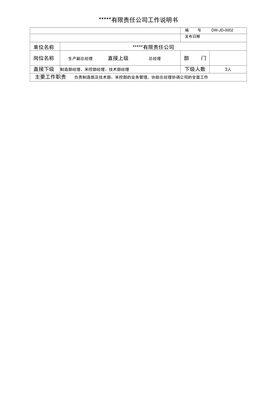 某中型制造业生产副总岗位说明书及KPI指标_第1页