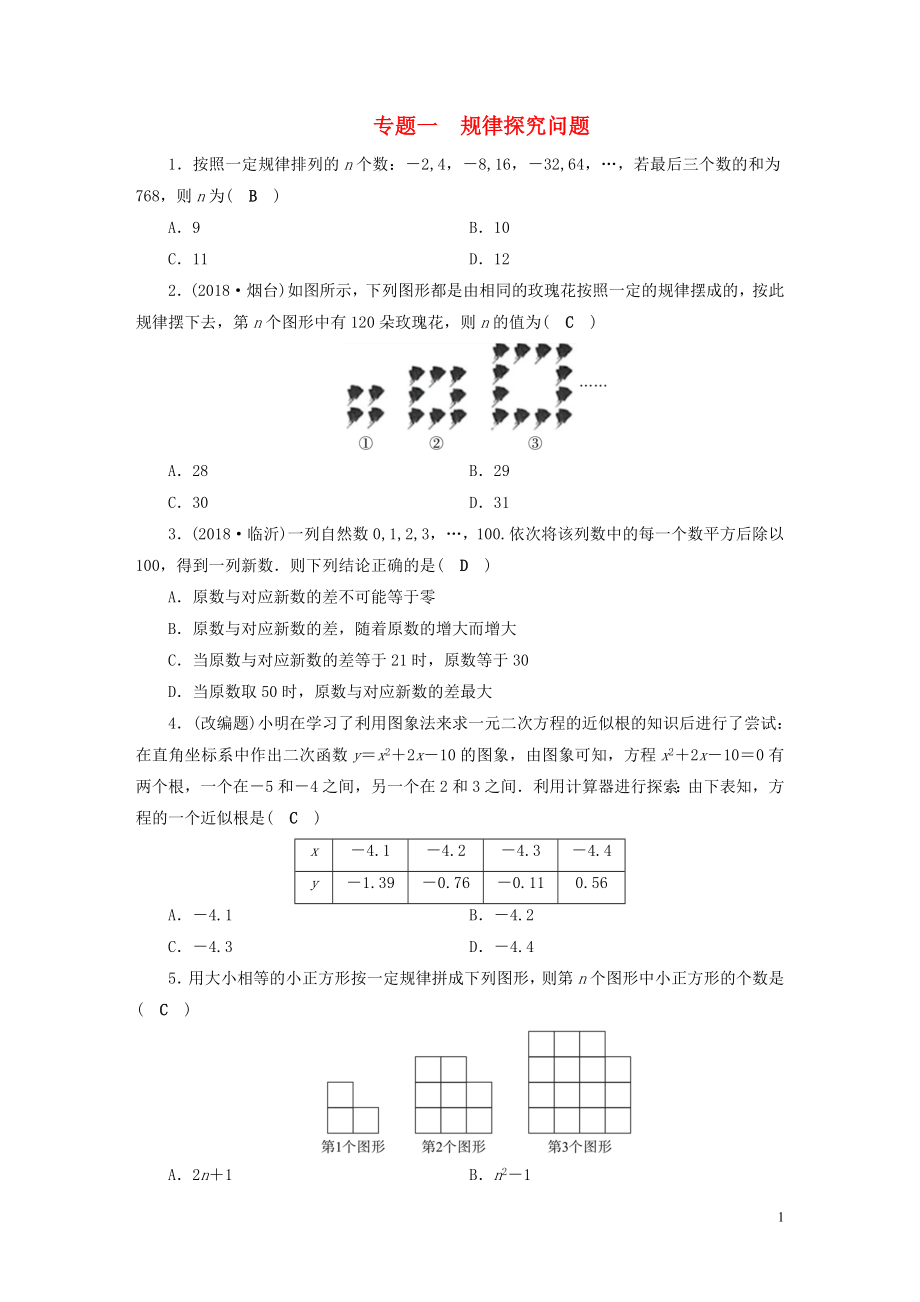 安徽省2019中考數(shù)學(xué)決勝二輪復(fù)習(xí) 專題一 規(guī)律探究問題習(xí)題_第1頁