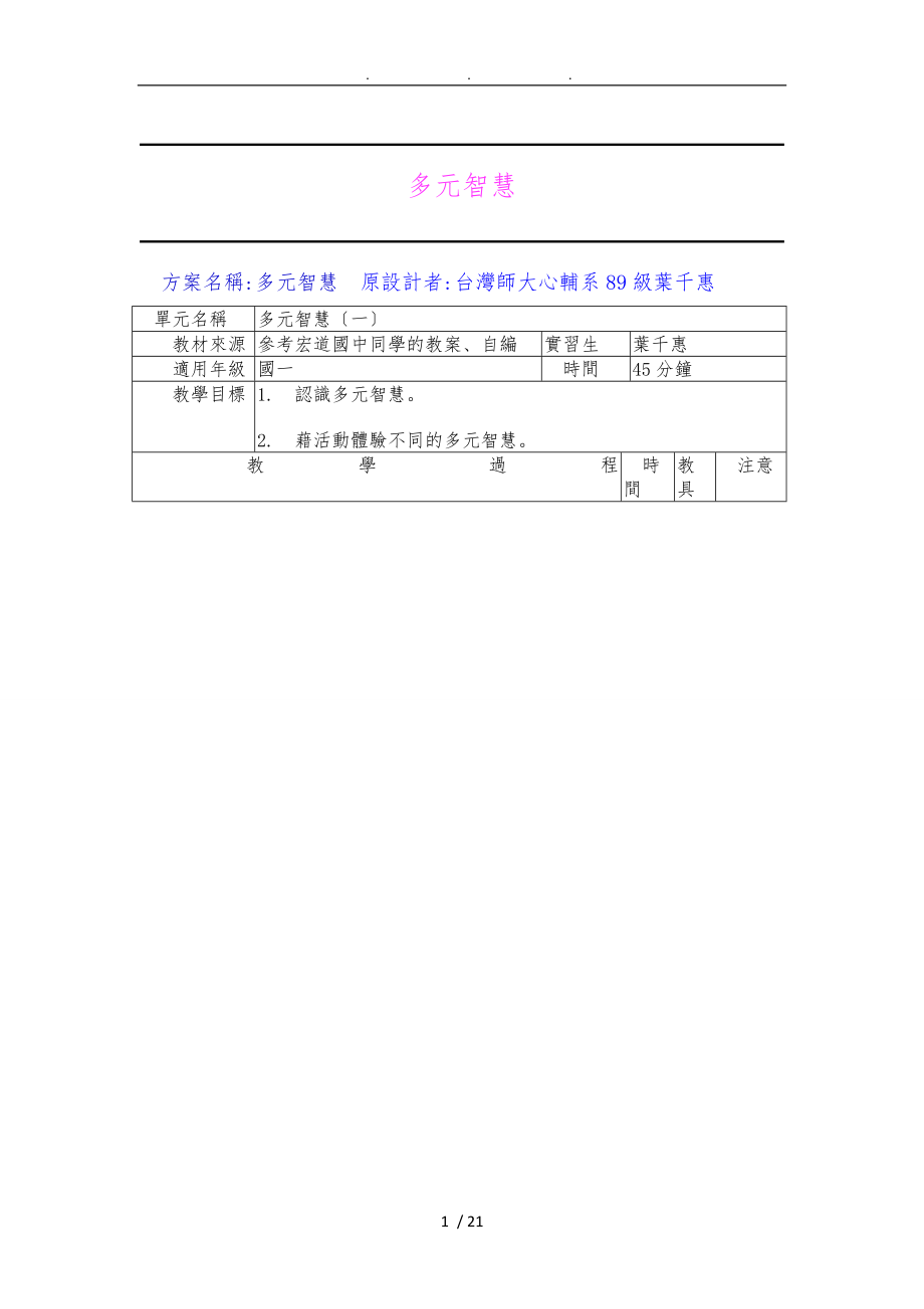 多元智能理论团体活动方案_第1页