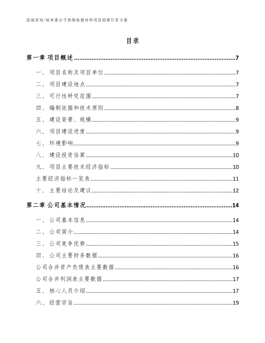 桂林高分子热熔粘接材料项目招商引资方案（模板范文）_第1页