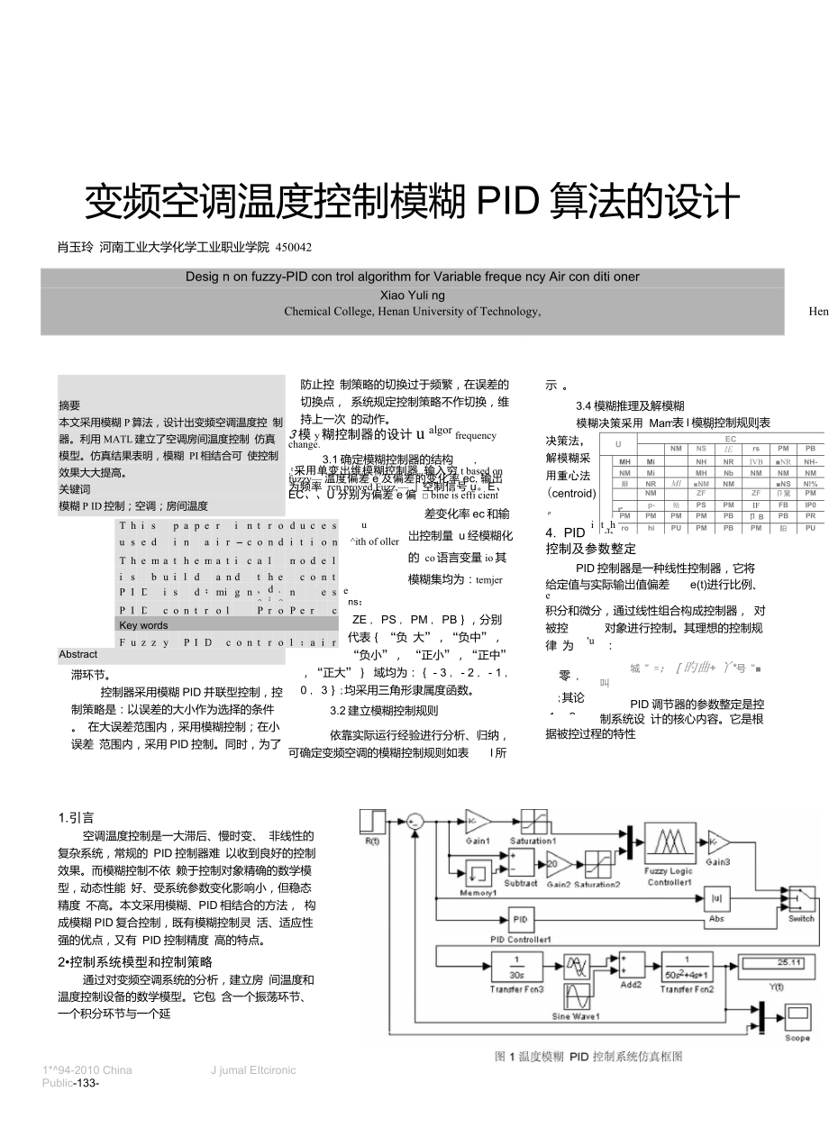 变频空调温度控制模糊PID算法的设计_第1页
