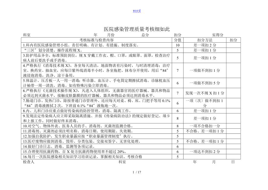 医院感染考核实用标准_第1页