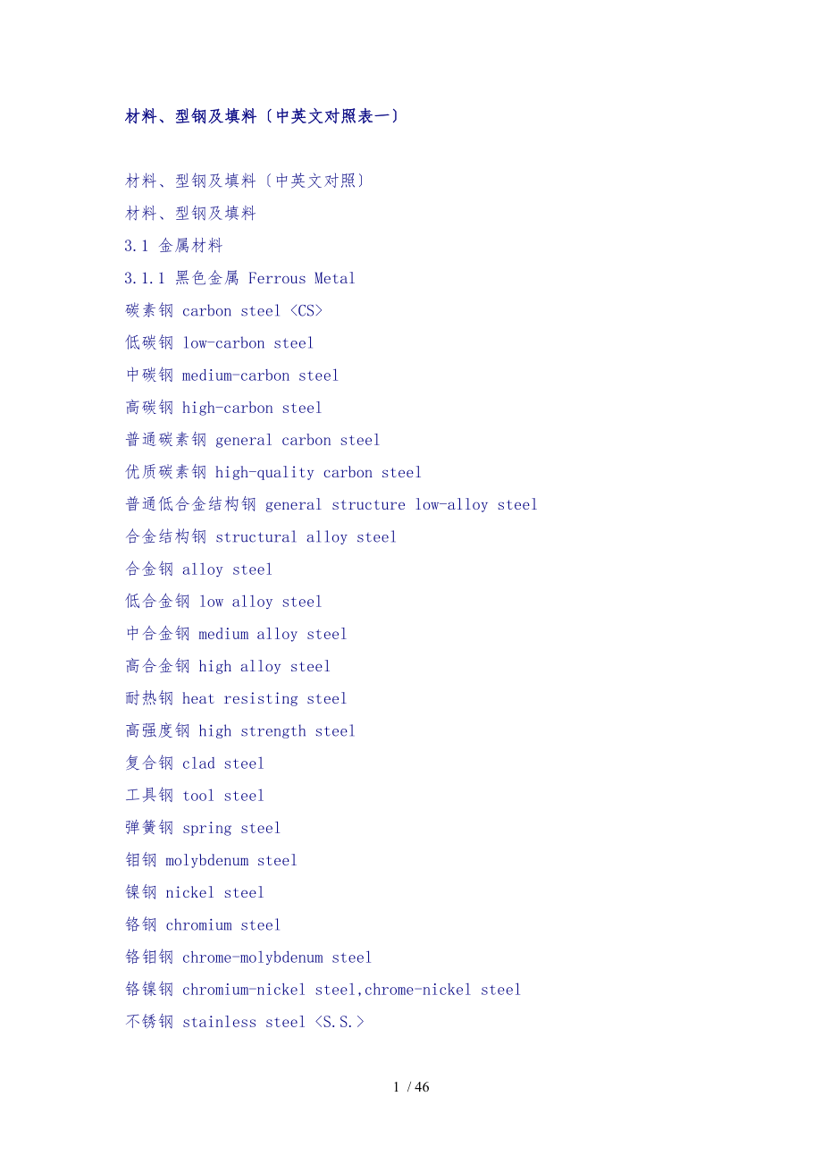材料、型钢与填料_中英文对照表_第1页