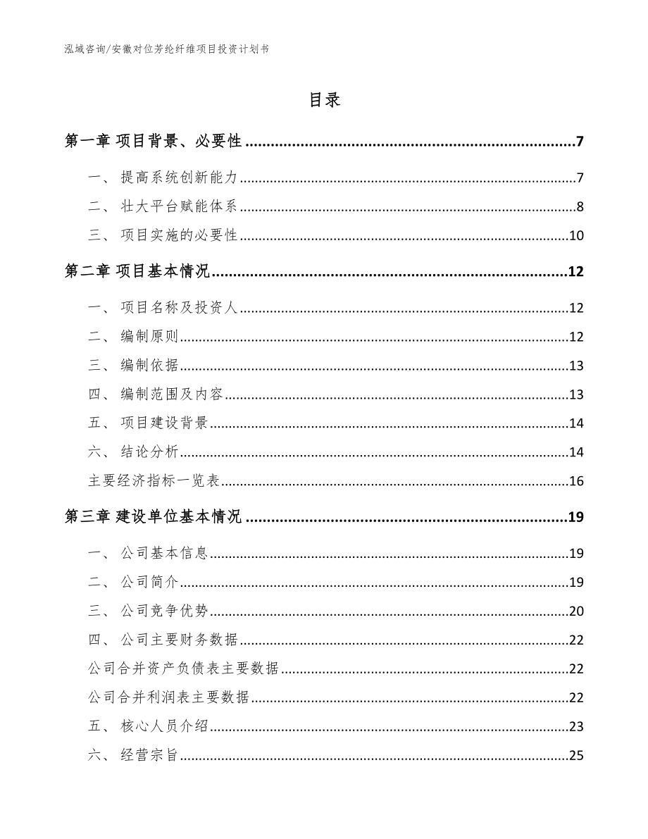 安徽对位芳纶纤维项目投资计划书_第1页