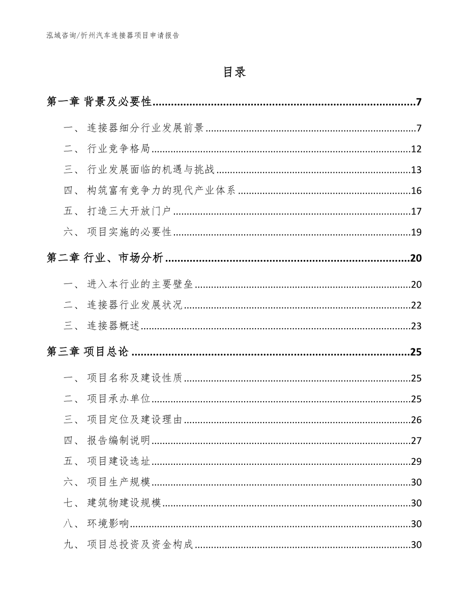 忻州汽车连接器项目申请报告模板参考_第1页