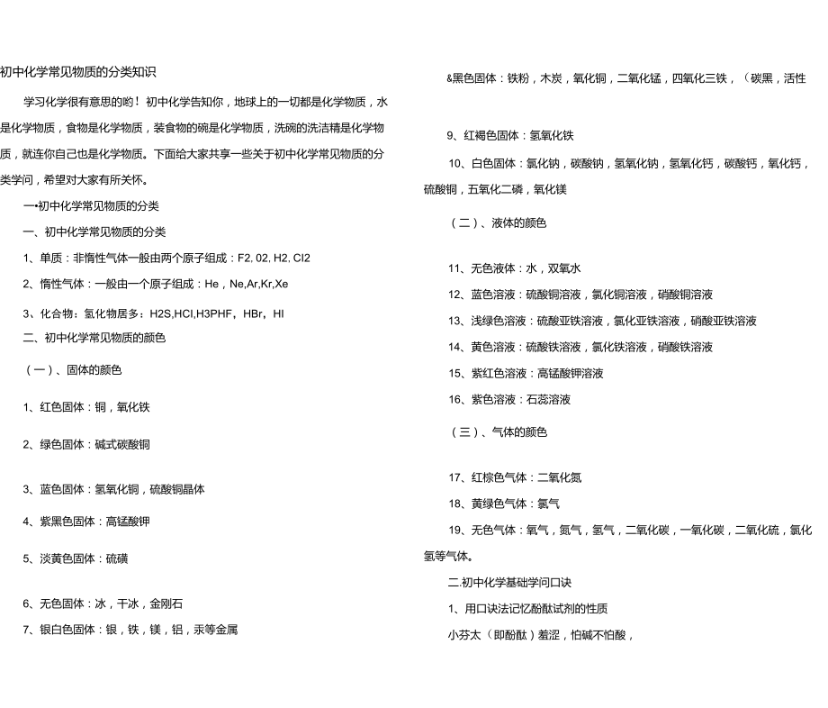 初中化学常见物质的分类知识_第1页