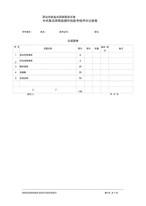 中式面点师高级操作技能考核评分记录表