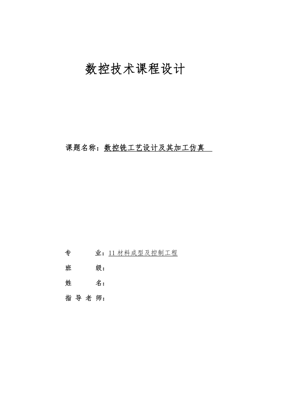 数控技术课程设计控铣工艺技术与加工仿真_第1页