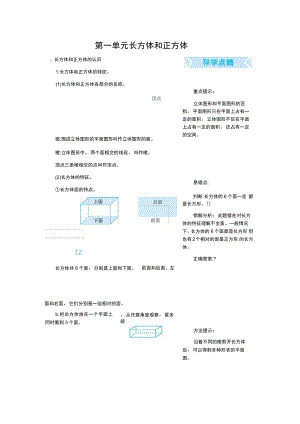 五年级下册数学知识点总结第一单元长方体和正方体北京版