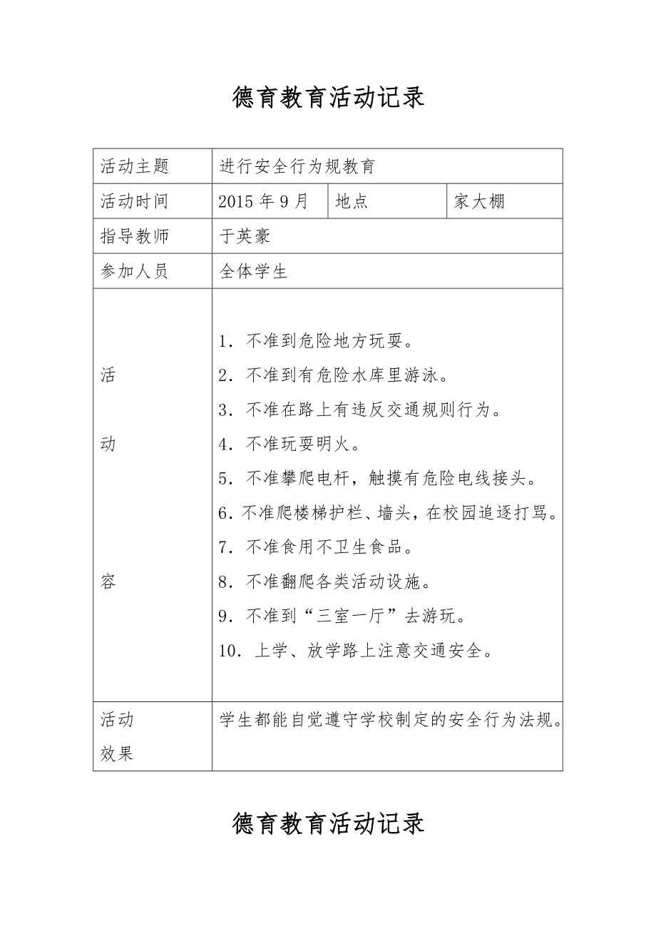 小学德育教育活动记录文稿_第1页