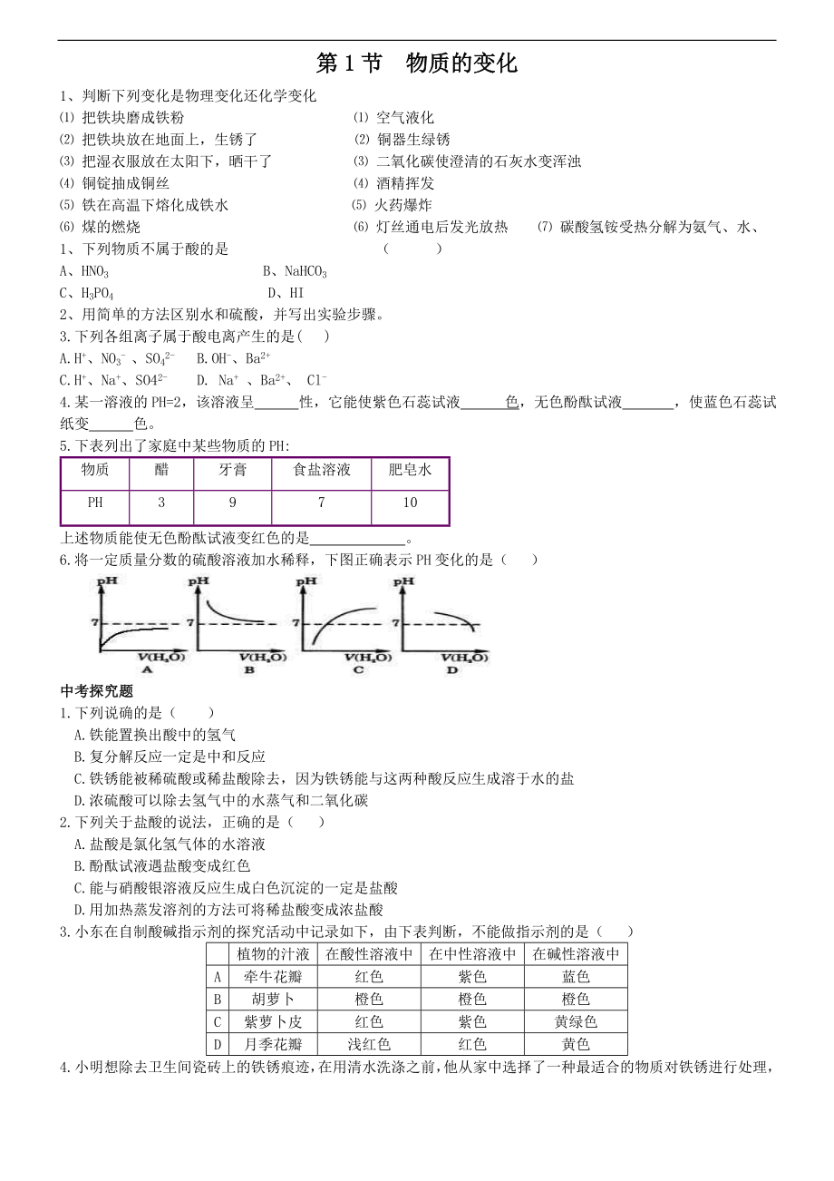 九年级第一章酸碱盐练习题集_第1页