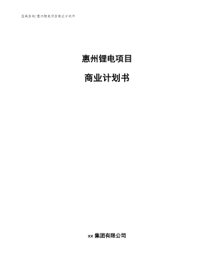 惠州锂电项目商业计划书