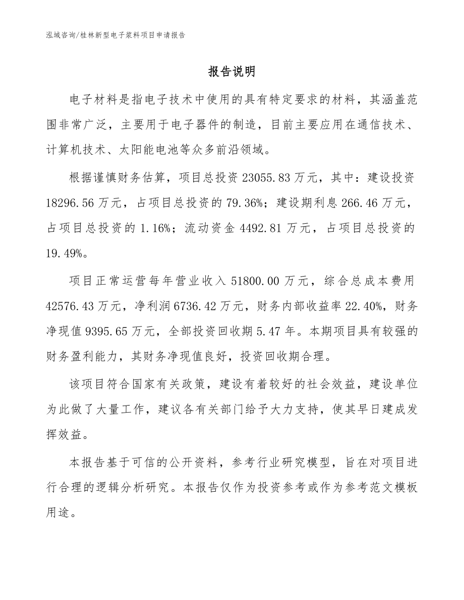 桂林新型电子浆料项目申请报告范文模板_第1页