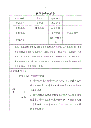 崗位職責(zé)說明書 - 資料員