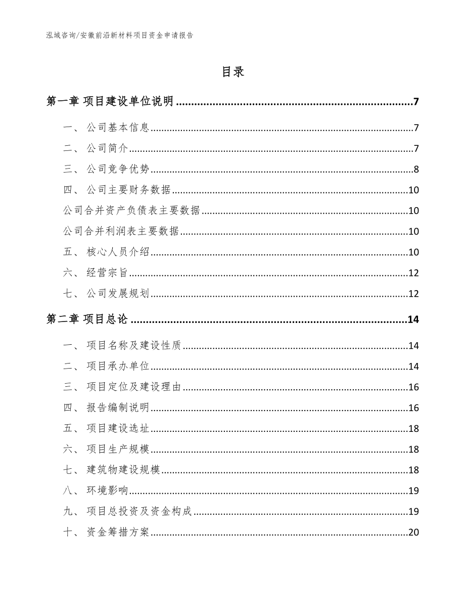 安徽前沿新材料项目资金申请报告_第1页