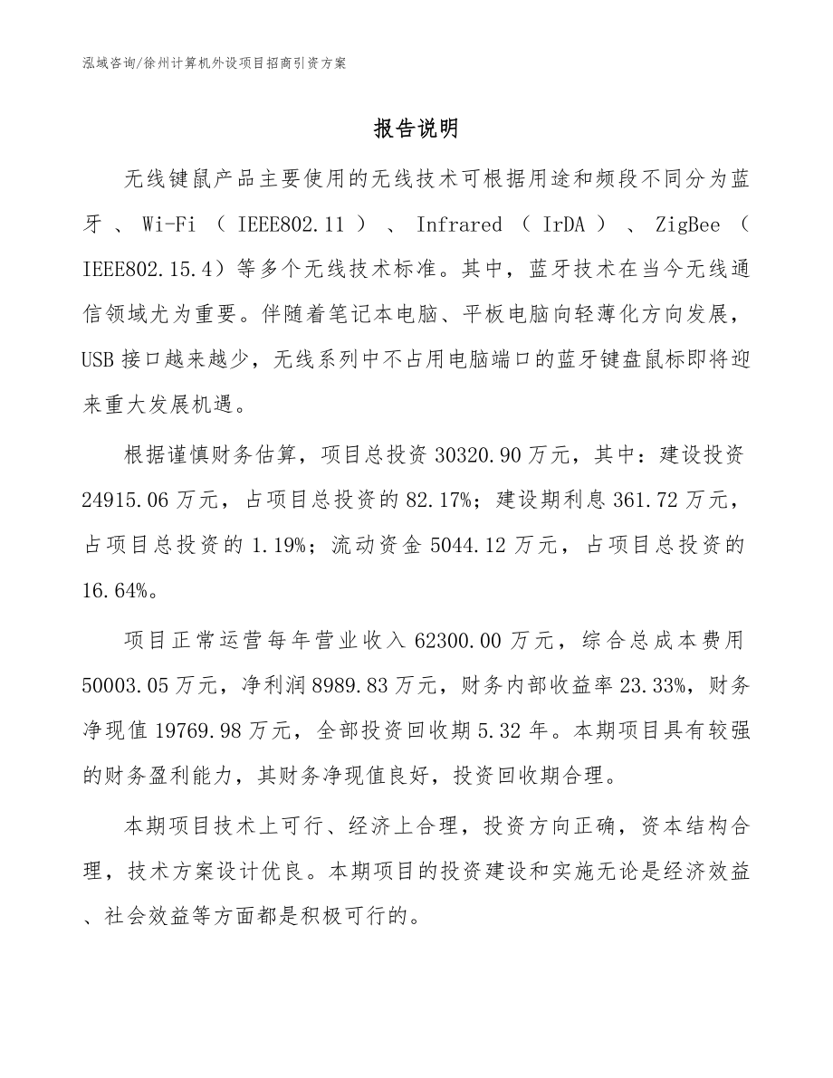 徐州计算机外设项目招商引资方案模板_第1页