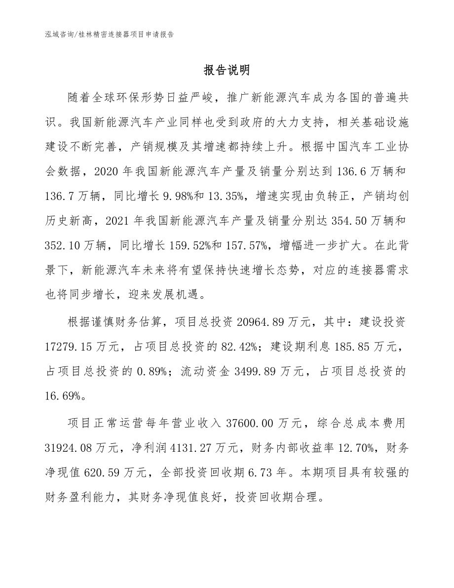 桂林精密连接器项目申请报告参考模板_第1页