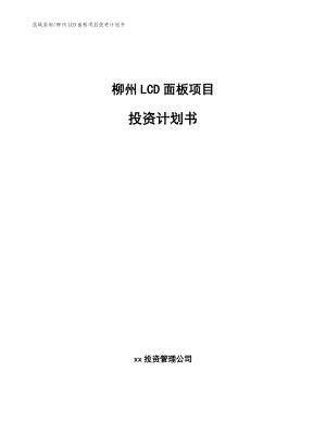 柳州LCD面板项目投资计划书【范文】