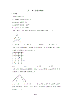 人教版八年級數(shù)學上學期 第12章 全等三角形單元練習試題