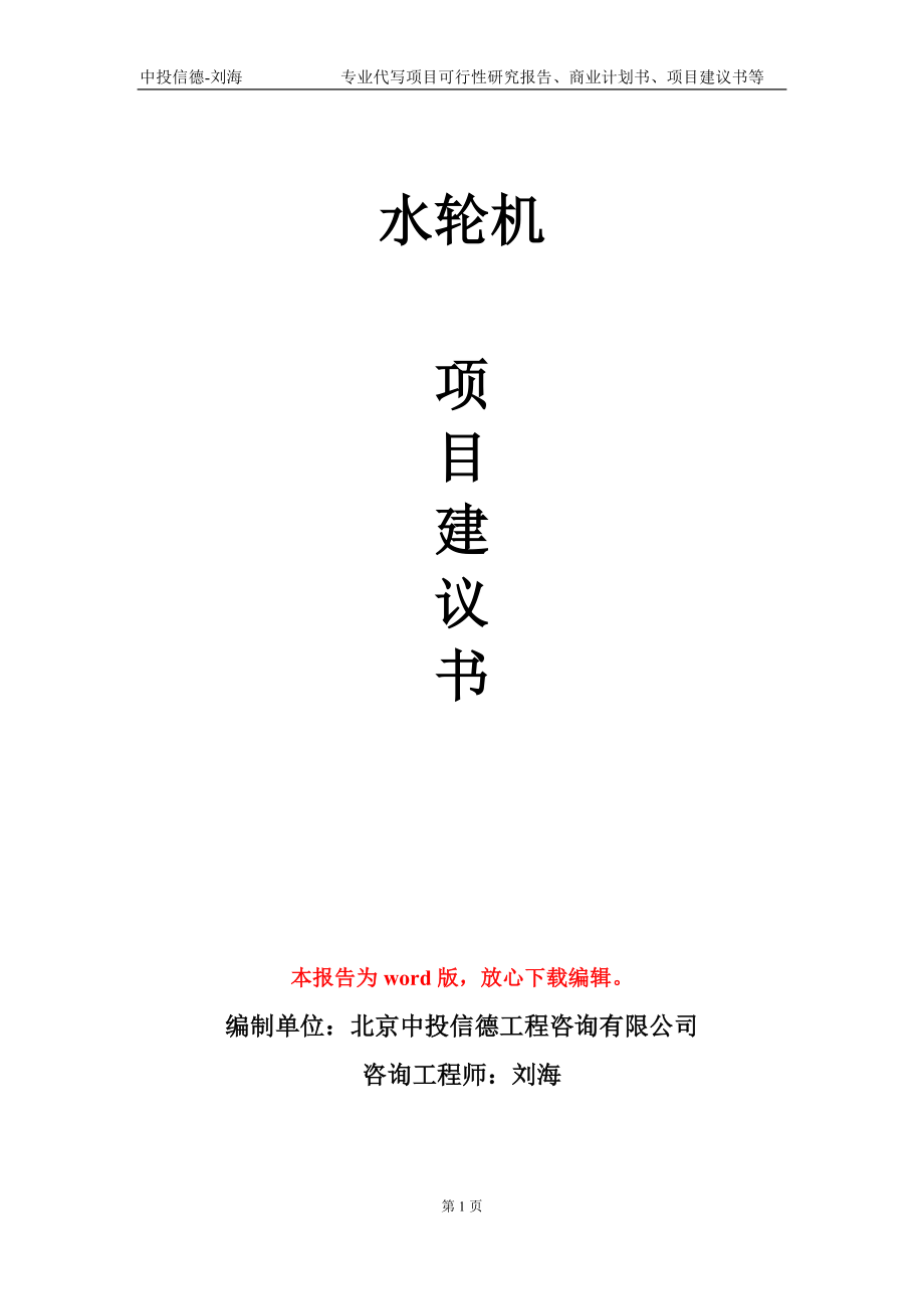 水輪機 項目建議書寫作模板_第1頁