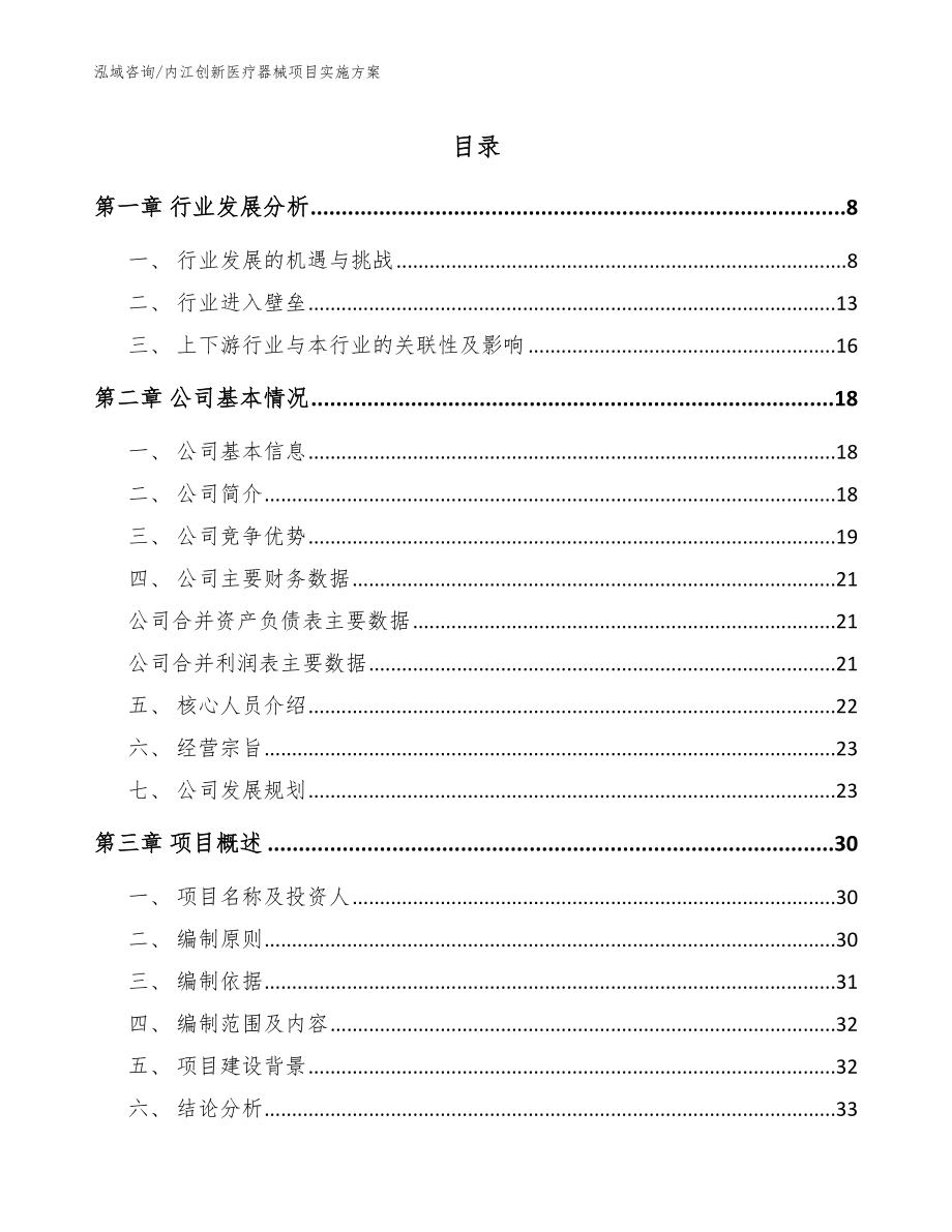 内江创新医疗器械项目实施方案参考模板_第1页