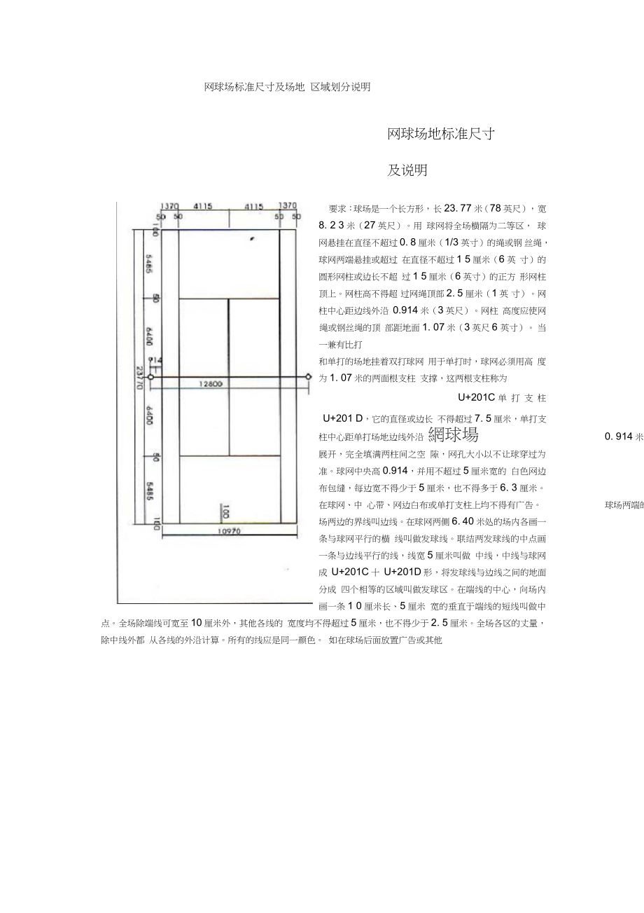 网球场标准尺寸及场地区域划分说明