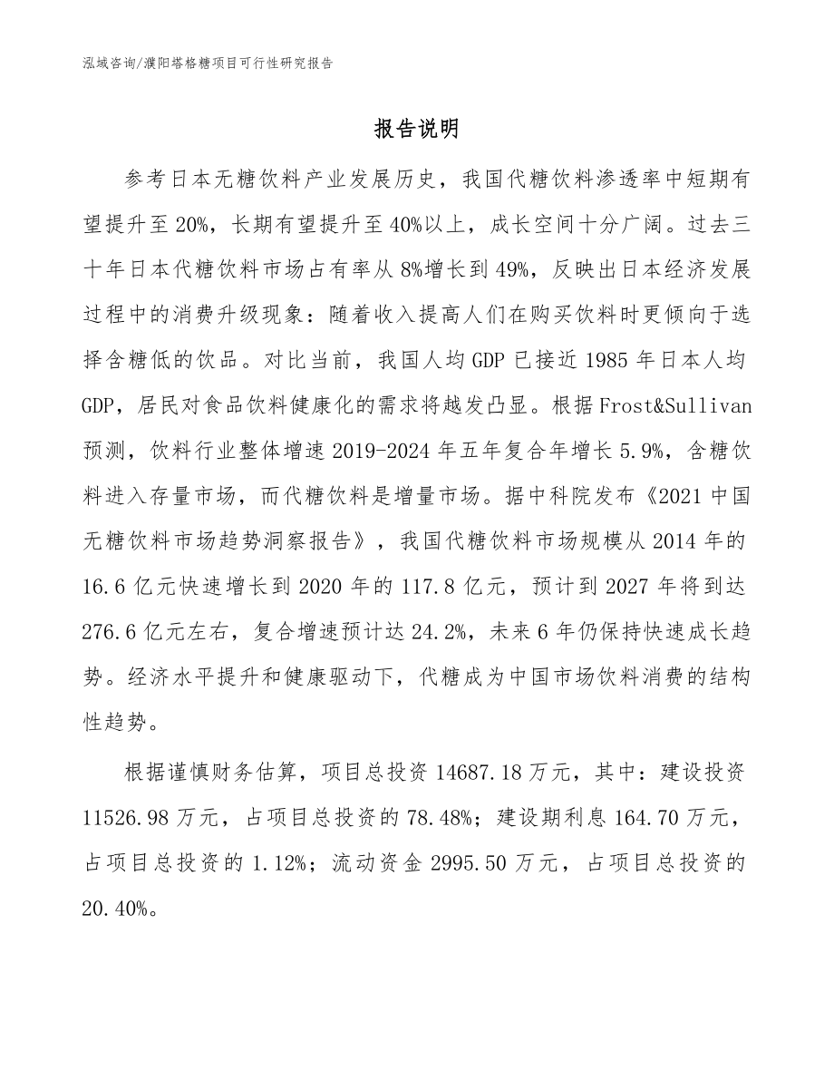 濮阳塔格糖项目可行性研究报告【范文】_第1页