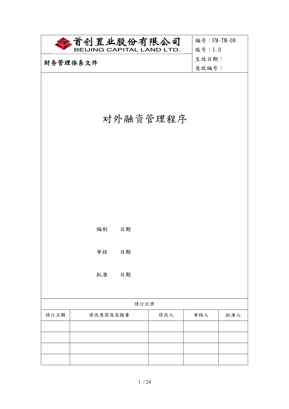 对外融资管理与财务知识分析程序文件_第1页