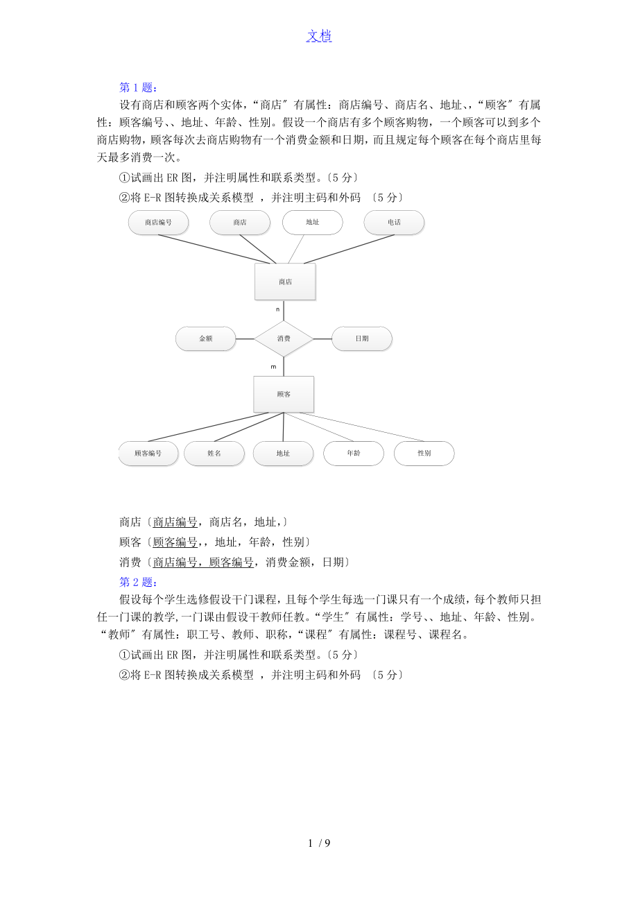 大数据库 10个ER图练习题(只有ER图)_第1页