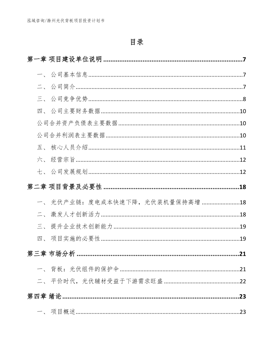 滁州光伏背板项目投资计划书_参考范文_第1页