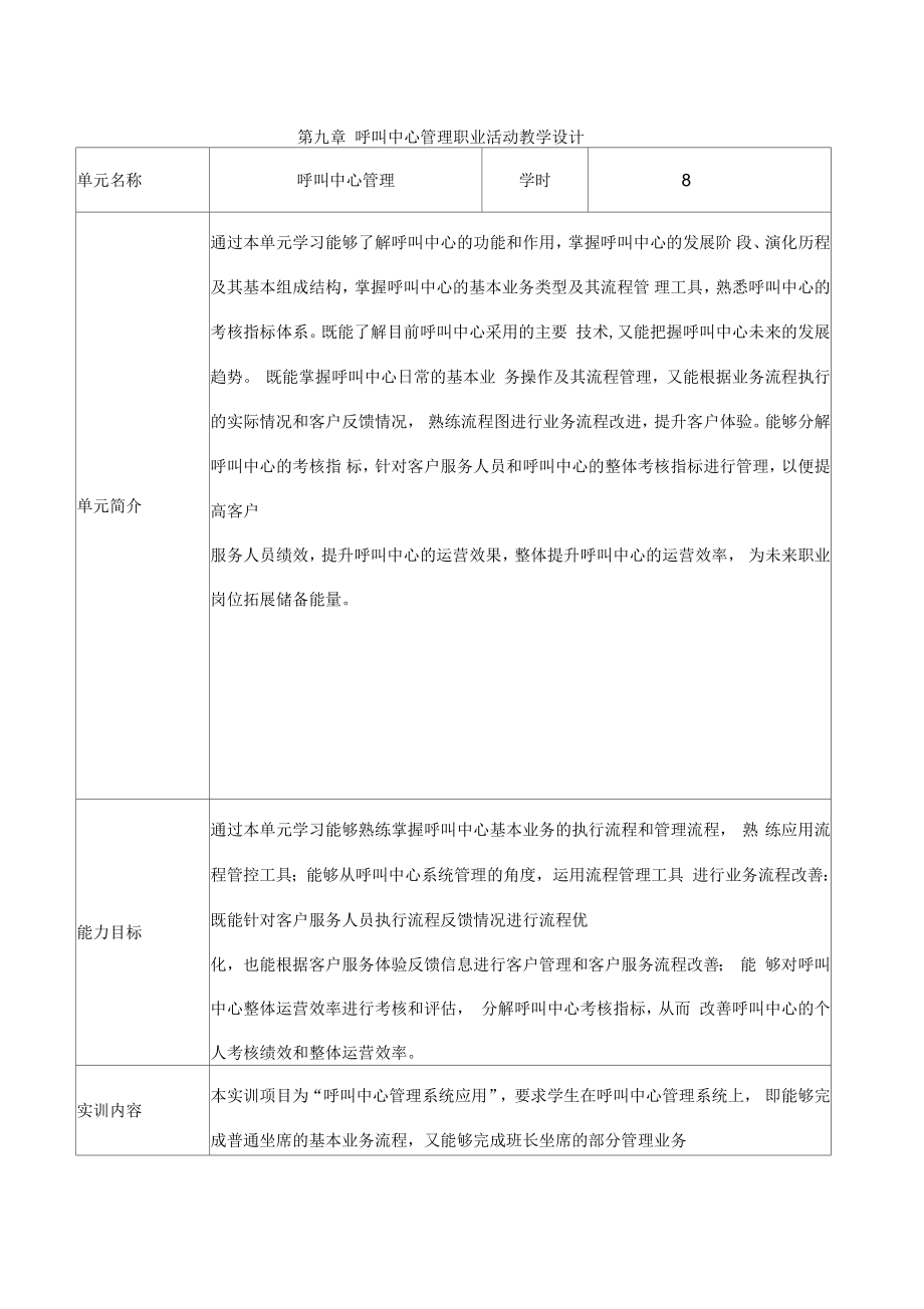 《客戶服務與管理》PPT第九章呼叫中心管理職業(yè)活動教學設計_第1頁