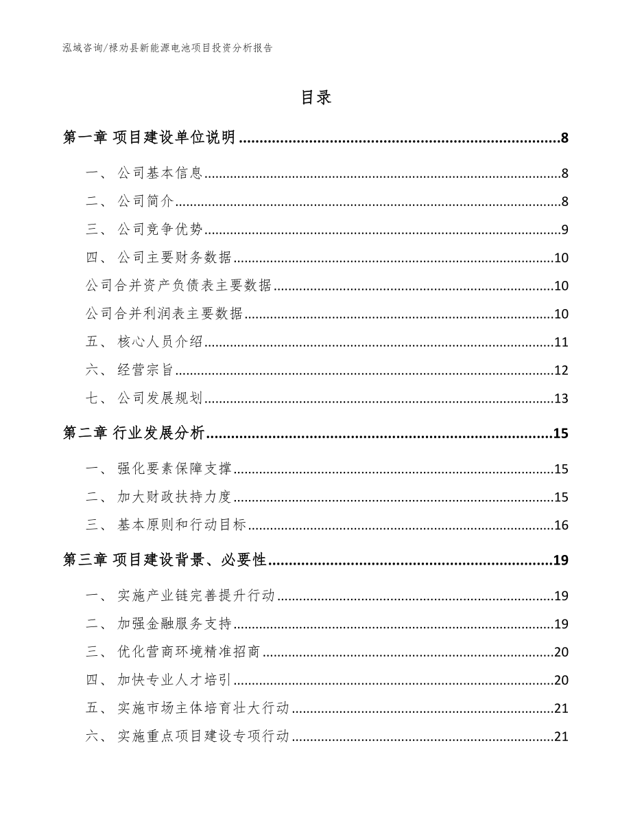 禄劝县新能源电池项目投资分析报告（范文）_第1页