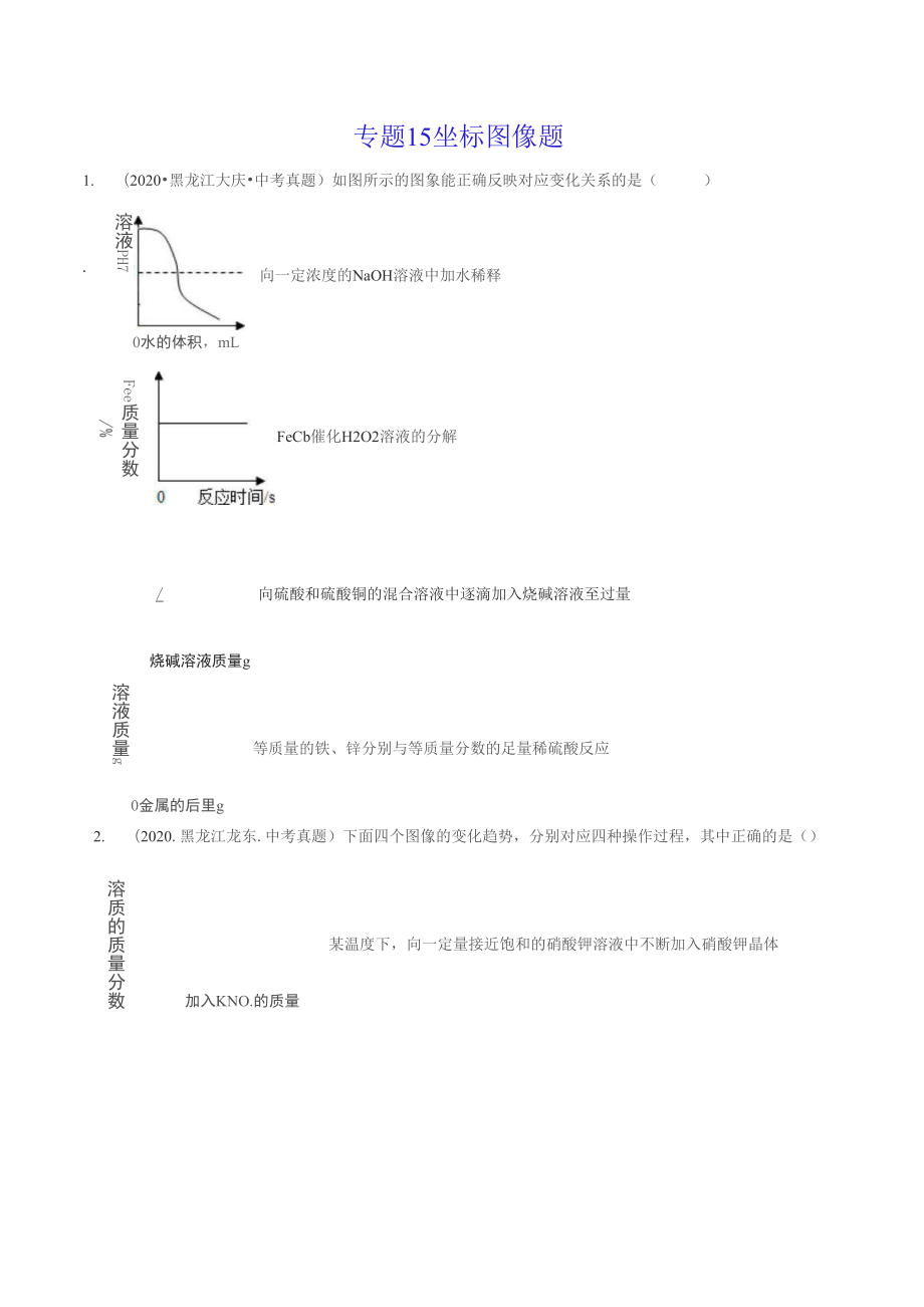 《坐標圖像題》2022年中考化學真題分項詳解（黑龍江專用）（打印版）_第1頁