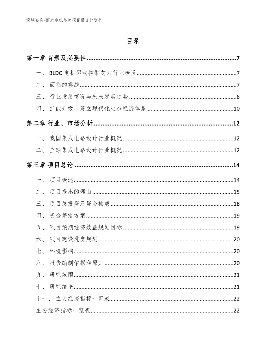 丽水电机芯片项目投资计划书模板范文_第1页