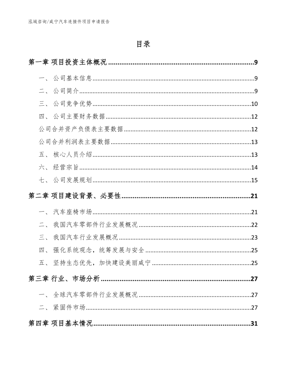 咸宁汽车连接件项目申请报告_第1页