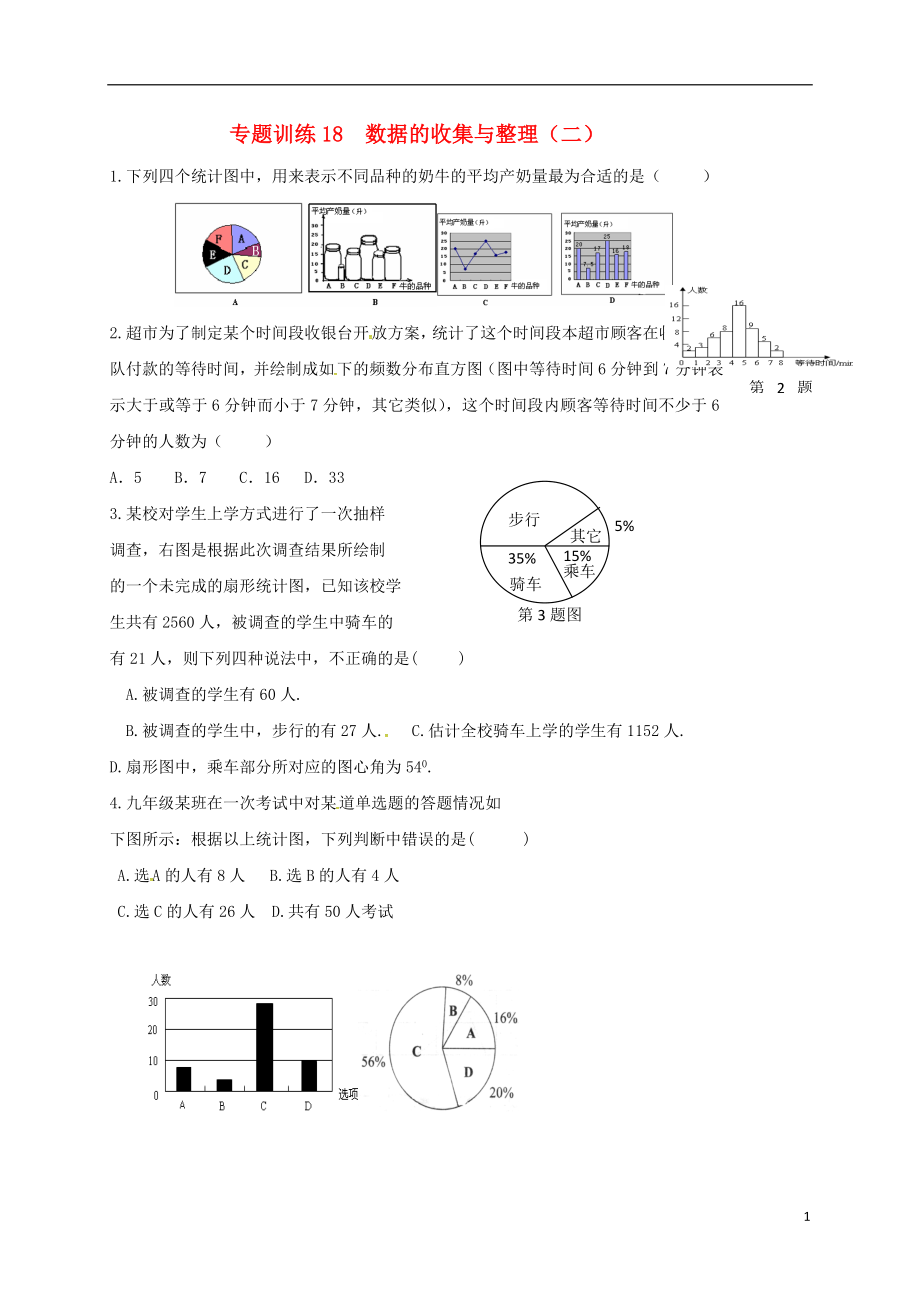 山東省龍口市蘭高鎮(zhèn)2018中考數(shù)學(xué)二輪復(fù)習(xí) 專(zhuān)題訓(xùn)練18 數(shù)據(jù)的收集與整理（二）（無(wú)答案） 魯教版_第1頁(yè)