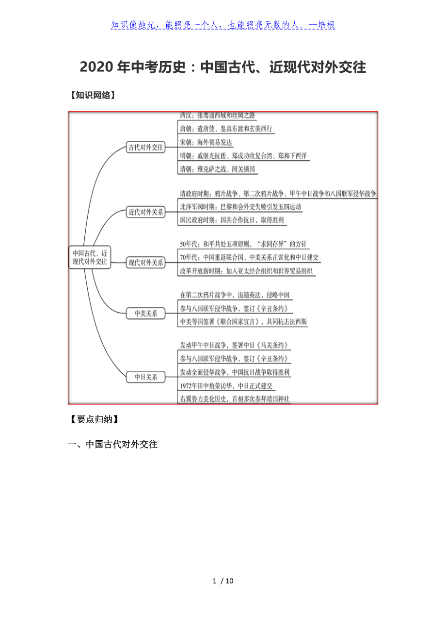 2020年广东省中考历史第二轮复习：中国古代、近现代对外交往 素材_第1页