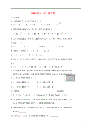 山東省龍口市蘭高鎮(zhèn)2018中考數(shù)學(xué)二輪復(fù)習(xí) 專題訓(xùn)練7 一元二次方程（無答案） 魯教版