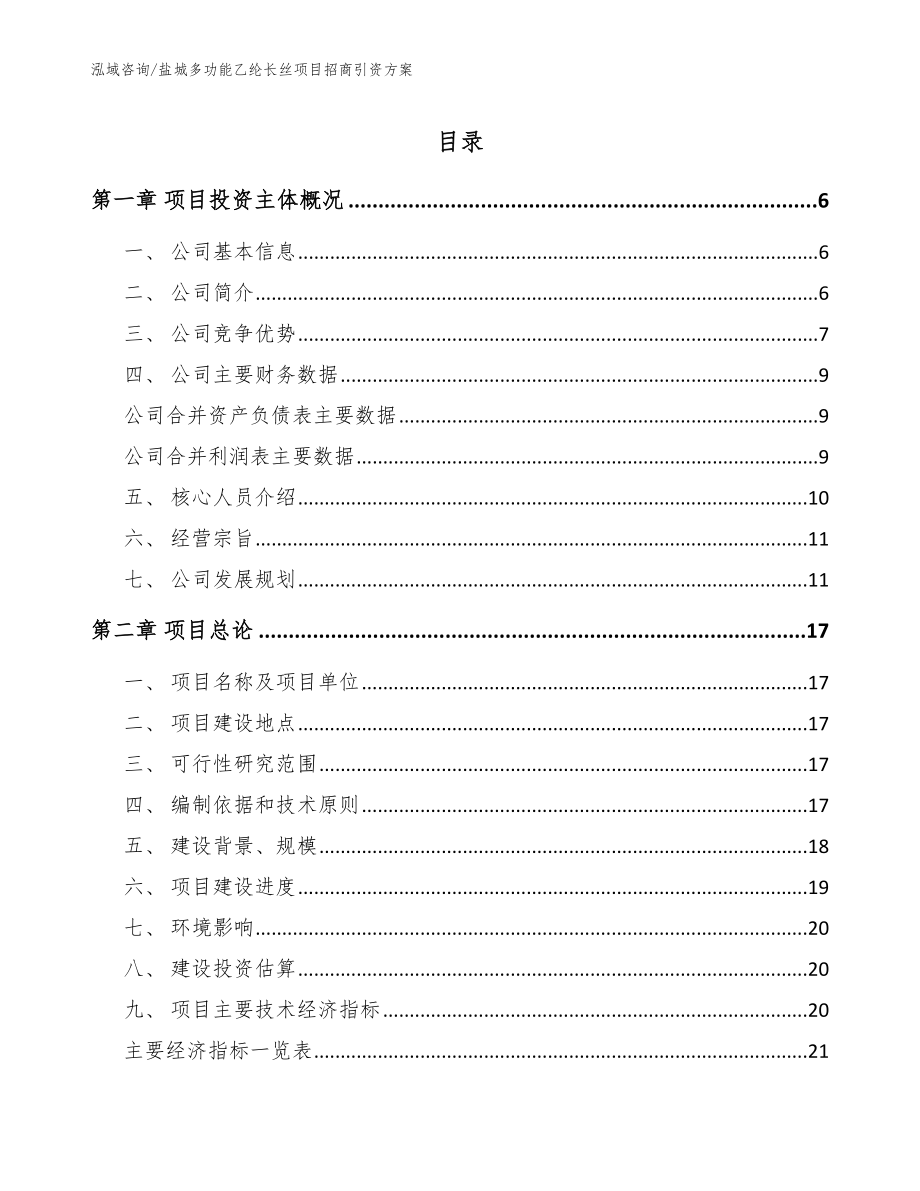 盐城多功能乙纶长丝项目招商引资方案模板范文_第1页