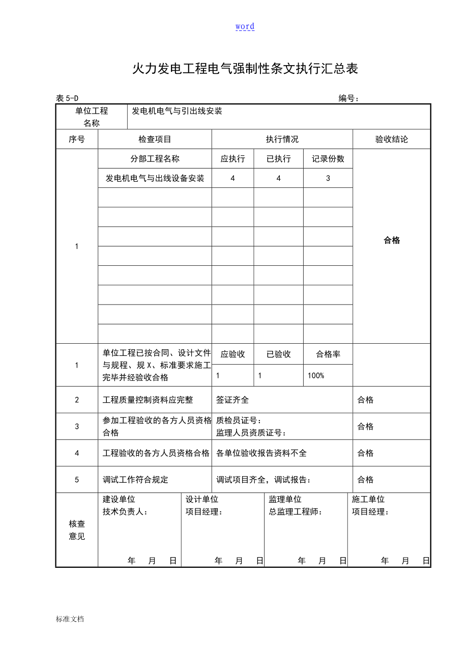 强制性条文执行汇总情况表(电气)_第1页