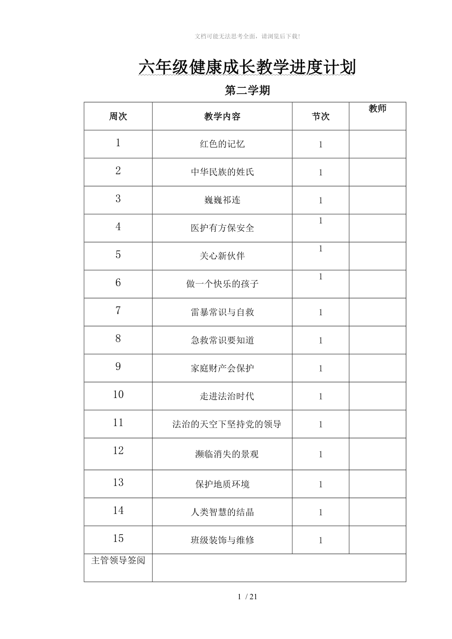 第二学期六年级健康成长教案_第1页