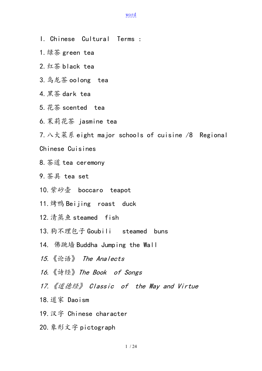 福州大学--中国文化--英语教程复习题及问题详解_第1页