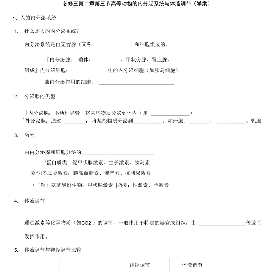 必修三第二章第三节高等动物的内分泌系统与体液调节_第1页