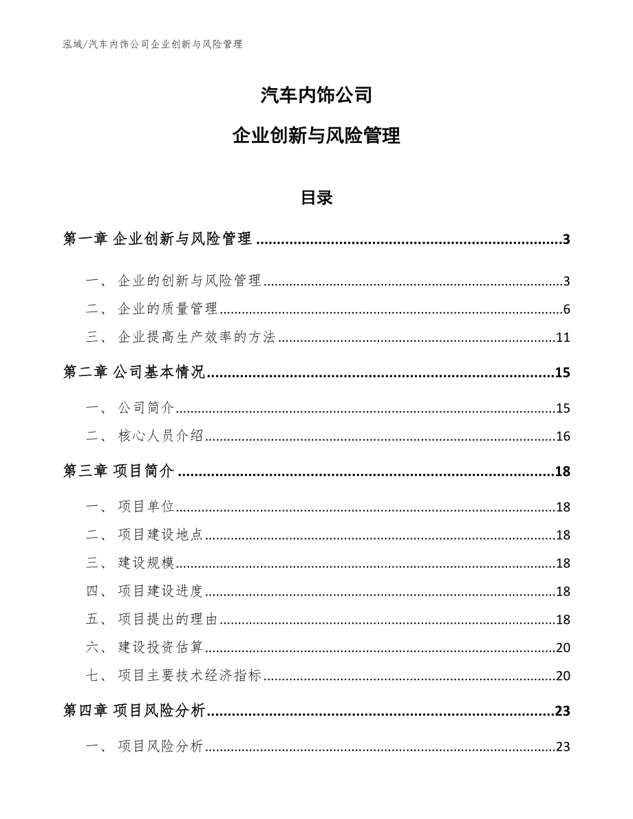 汽车内饰公司企业创新与风险管理（范文）_第1页