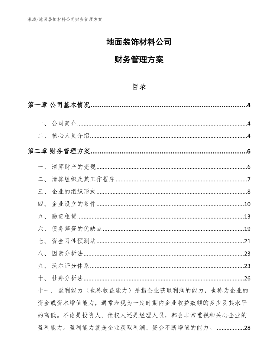 地面装饰材料公司财务管理方案_第1页