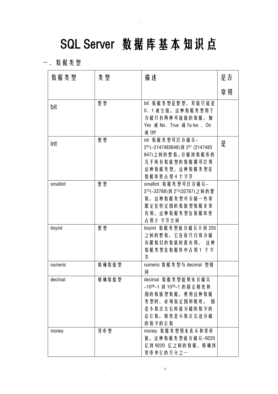 SQLServer数据库基本知识点._第1页