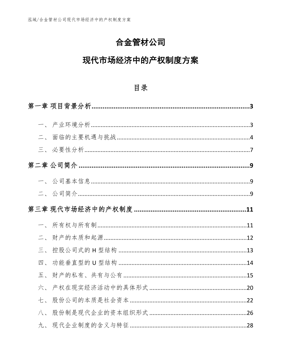 合金管材公司现代市场经济中的产权制度方案_参考_第1页