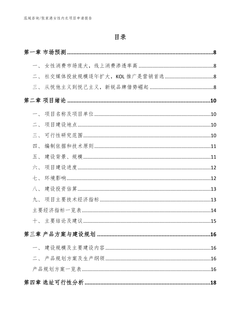 张家港女性内衣项目申请报告（参考模板）_第1页
