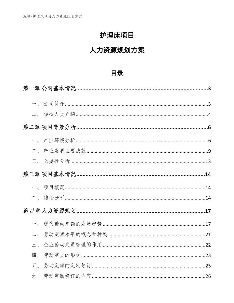 护理床项目人力资源规划方案_第1页